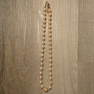 Women's Cream Toned Faux Pearl Bead Retro Style Disco Ball Bead Accent Necklace